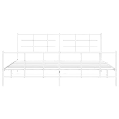 White Metal Bed Frame with Footboard - 200x200cm, No Mattress