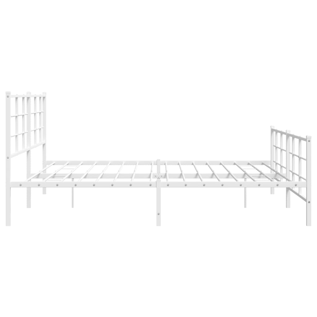 White Metal Bed Frame with Footboard - 200x200cm, No Mattress