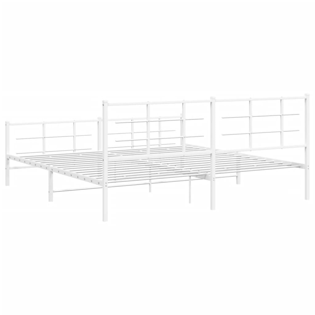 White Metal Bed Frame with Footboard - 200x200cm, No Mattress