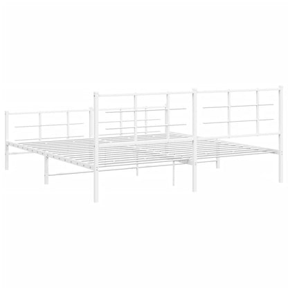White Metal Bed Frame with Footboard - 200x200cm, No Mattress