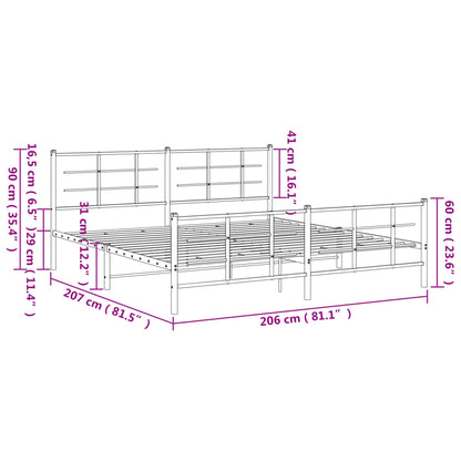 White Metal Bed Frame with Footboard - 200x200cm, No Mattress