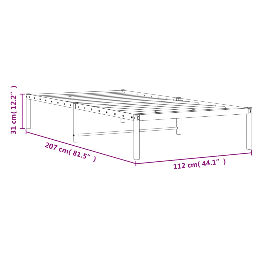 Sleek Black Metal Bed Frame 107x203cm - No Mattress Included