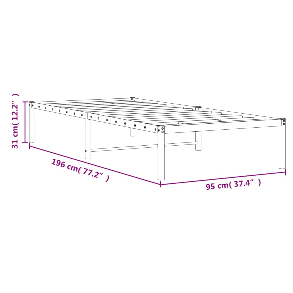 White Metal Bed Frame 90x190cm - Durable & Stylish Design
