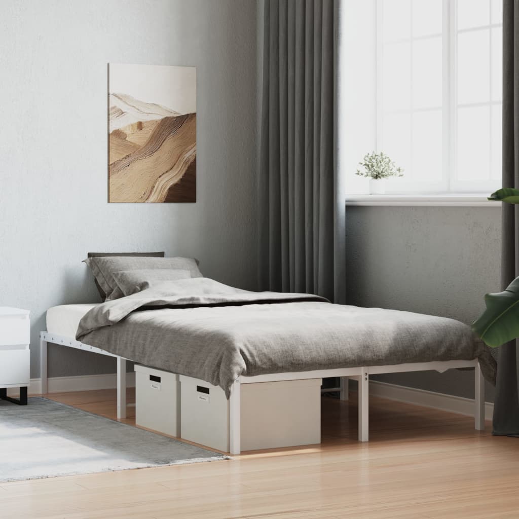 Sleek White Metal Bed Frame 120x200cm No Mattress Included