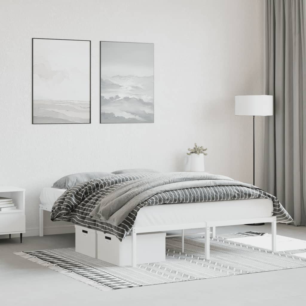 Stylish White Metal Bed Frame 135x190cm - No Mattress Included