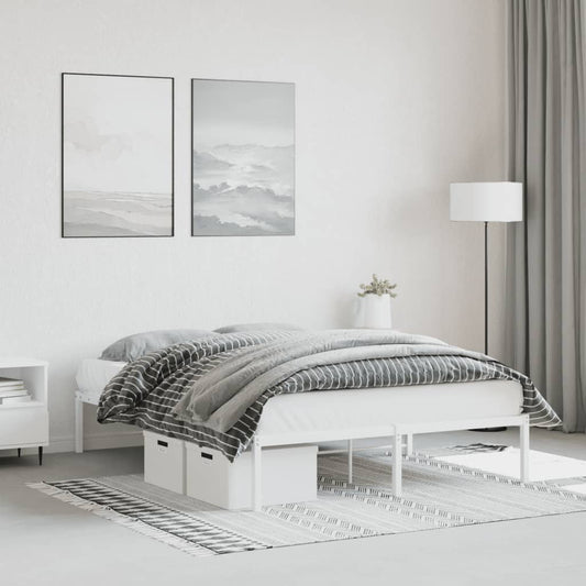 White Metal Bed Frame 140x200cm - Sturdy & Stylish Design