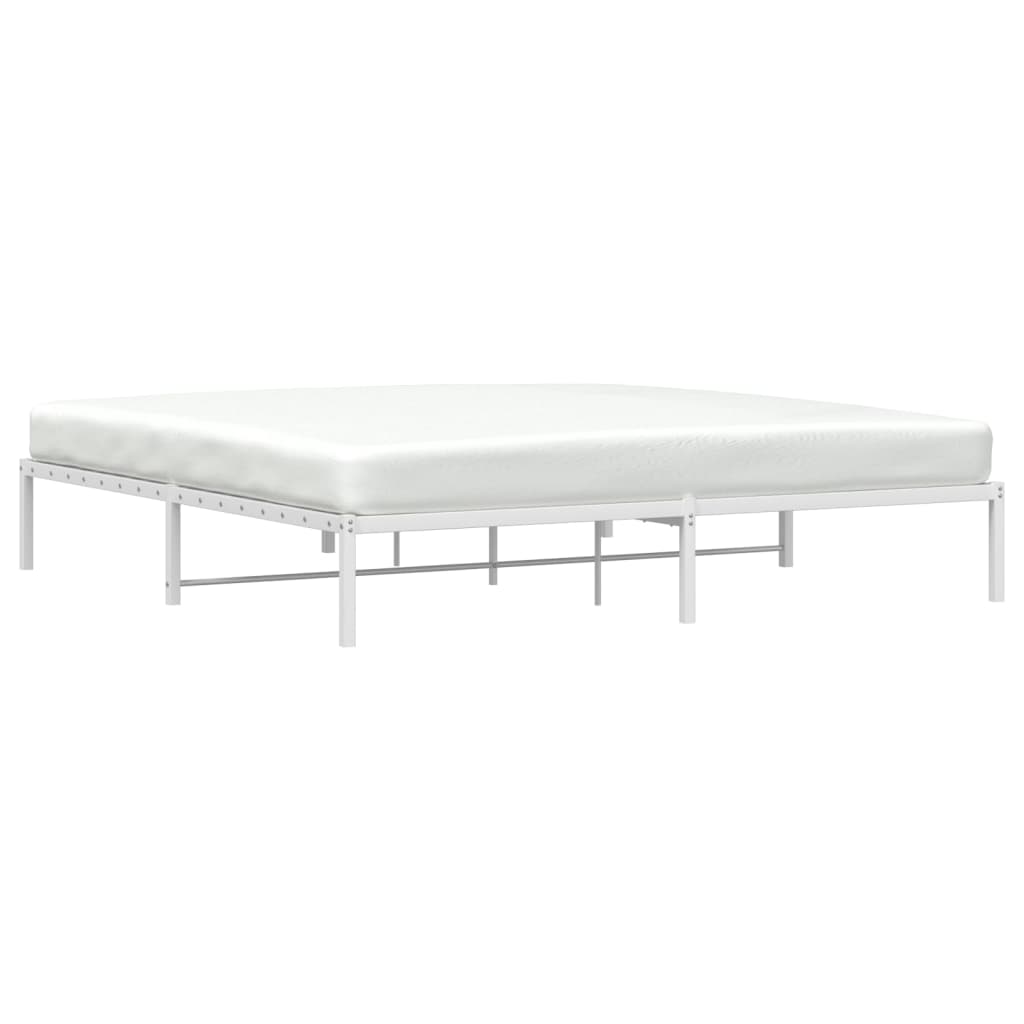 Sturdy White Metal Bed Frame 193x203cm - Sleek & Stylish Design