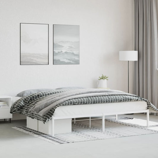 Sturdy White Metal Bed Frame 193x203cm - Sleek & Stylish Design