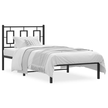 Black Metal Bed Frame with Headboard 90x190cm - No Mattress
