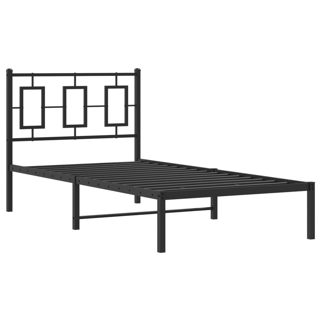 Black Metal Bed Frame with Headboard 90x190cm - No Mattress