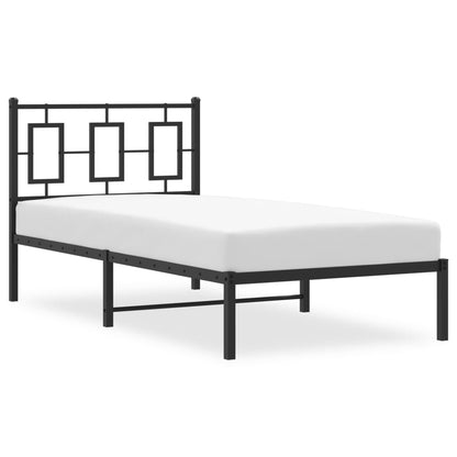 Black Metal Bed Frame with Headboard 90x190cm - No Mattress