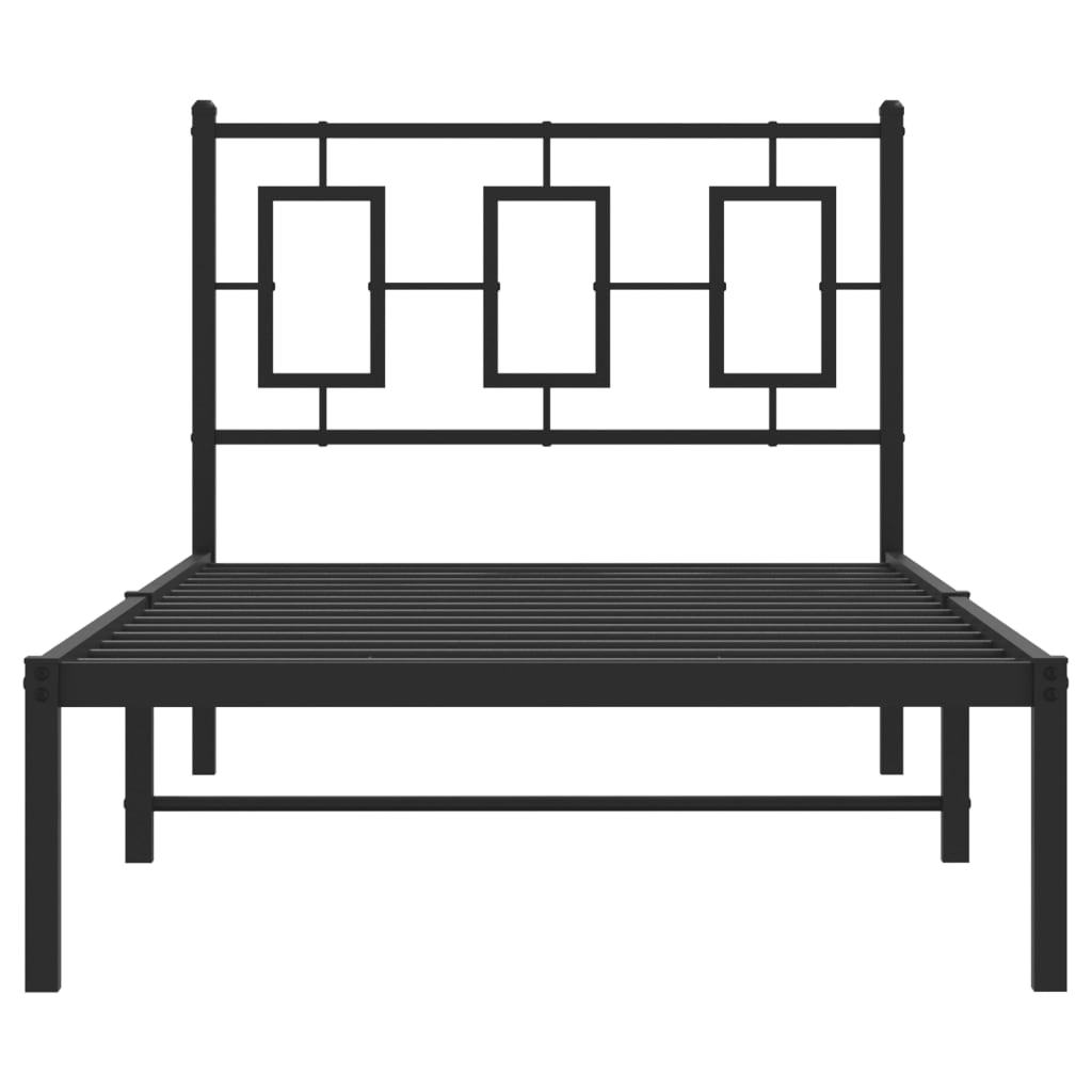 Black Metal Bed Frame with Headboard 90x190cm - No Mattress
