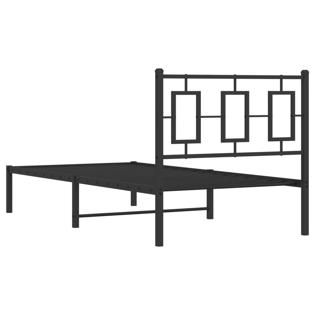 Black Metal Bed Frame with Headboard 90x190cm - No Mattress