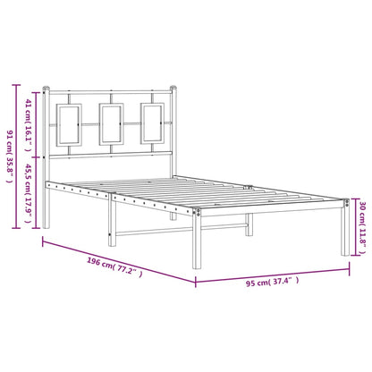 Black Metal Bed Frame with Headboard 90x190cm - No Mattress