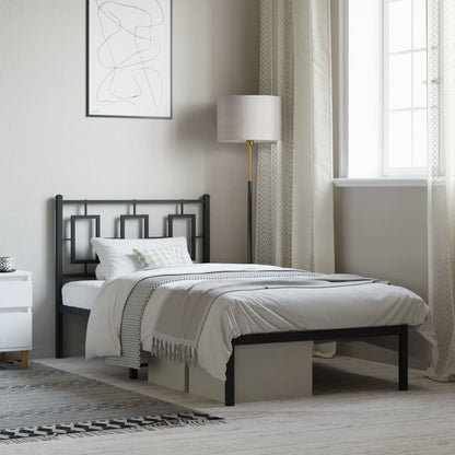 Black Metal Bed Frame with Headboard 90x190cm - No Mattress
