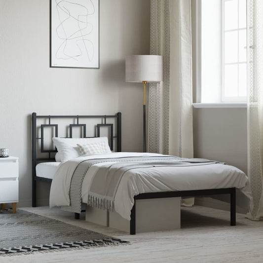 Black Metal Bed Frame with Headboard 90x190cm - No Mattress