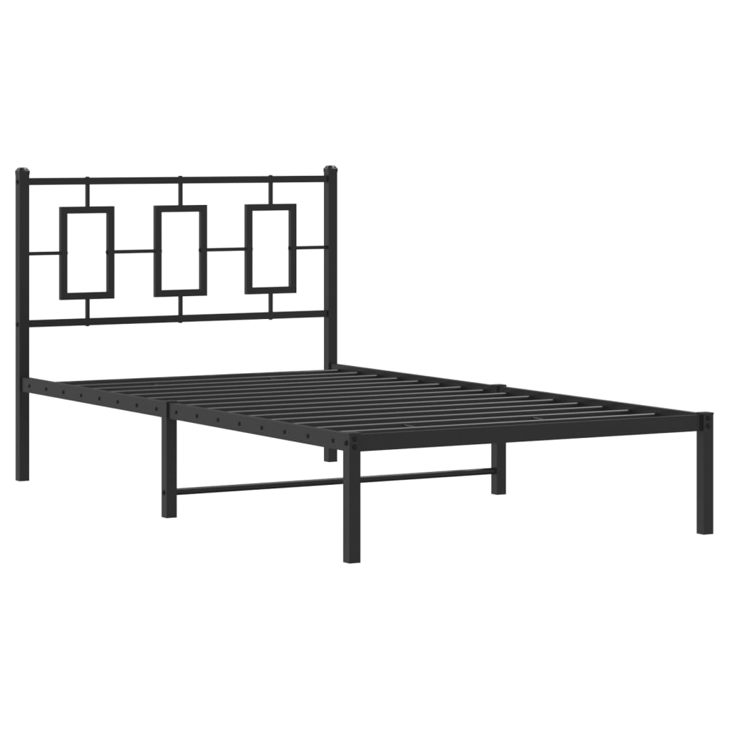 Black Metal Bed Frame with Headboard - 100x190cm, Mattress Not Included