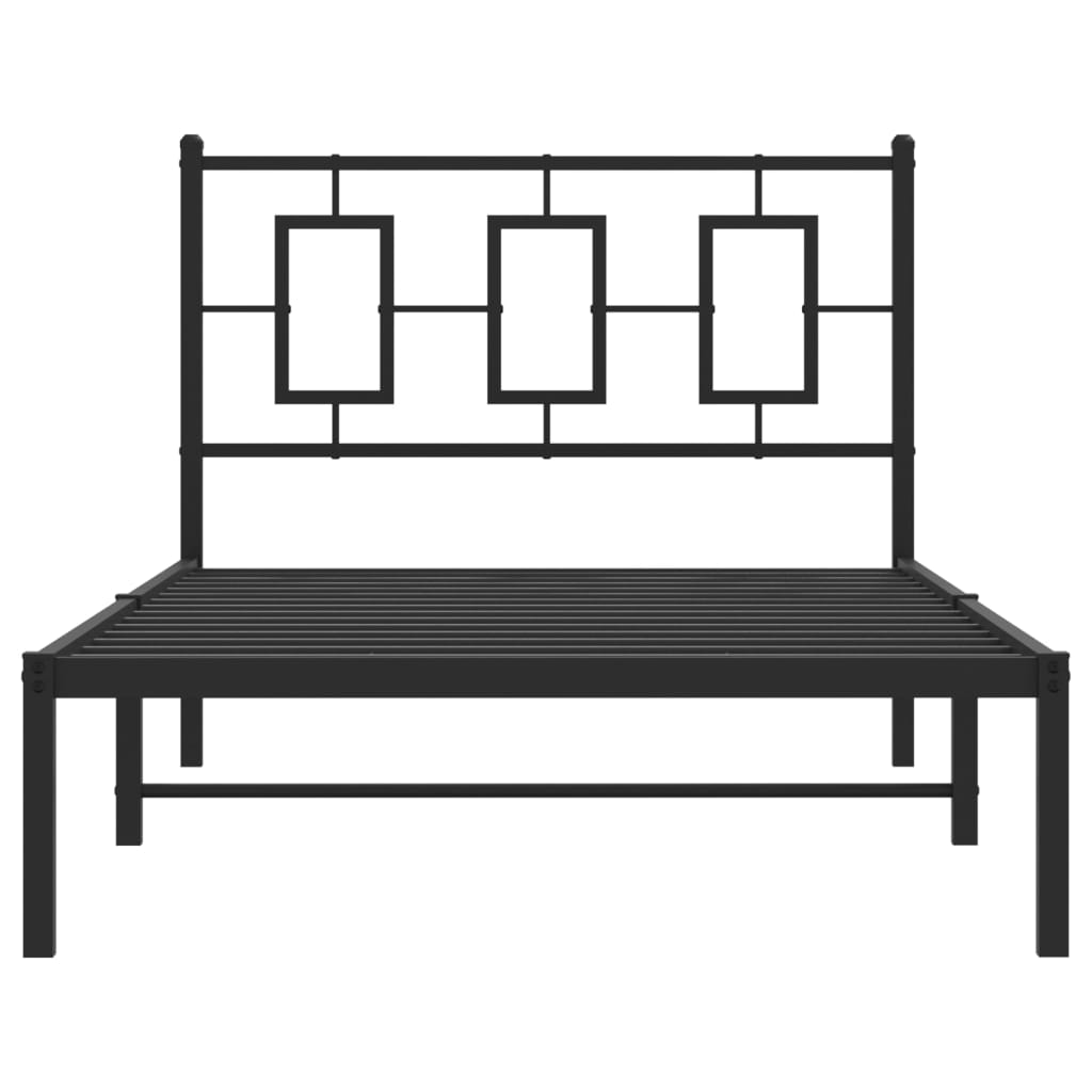 Black Metal Bed Frame with Headboard - 100x190cm, Mattress Not Included