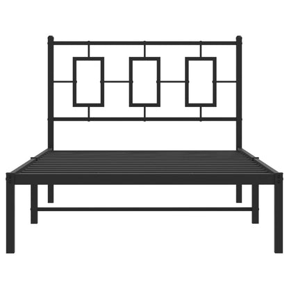 Black Metal Bed Frame with Headboard - 100x190cm, Mattress Not Included