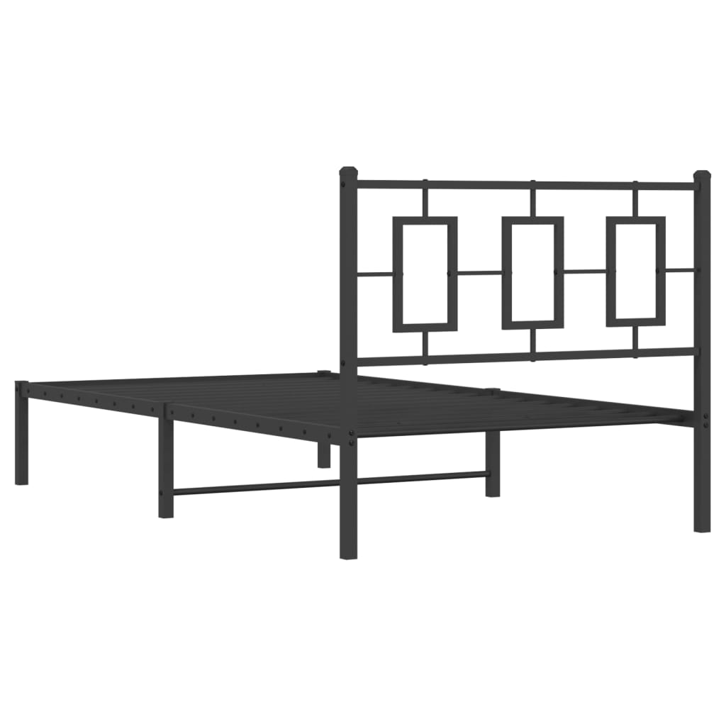 Black Metal Bed Frame with Headboard - 100x190cm, Mattress Not Included