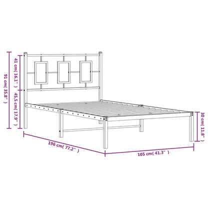 Black Metal Bed Frame with Headboard - 100x190cm, Mattress Not Included