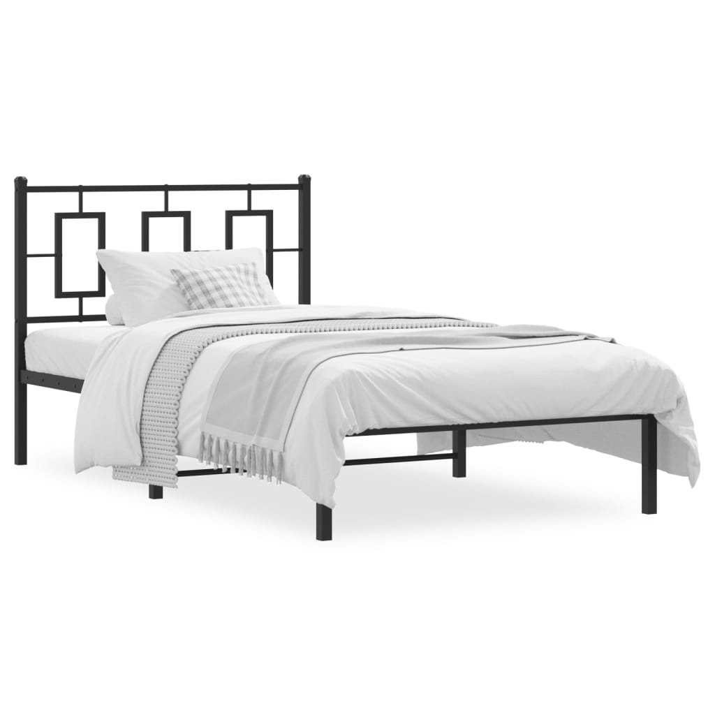 Black Metal Bed Frame with Headboard - 100x200cm, No Mattress