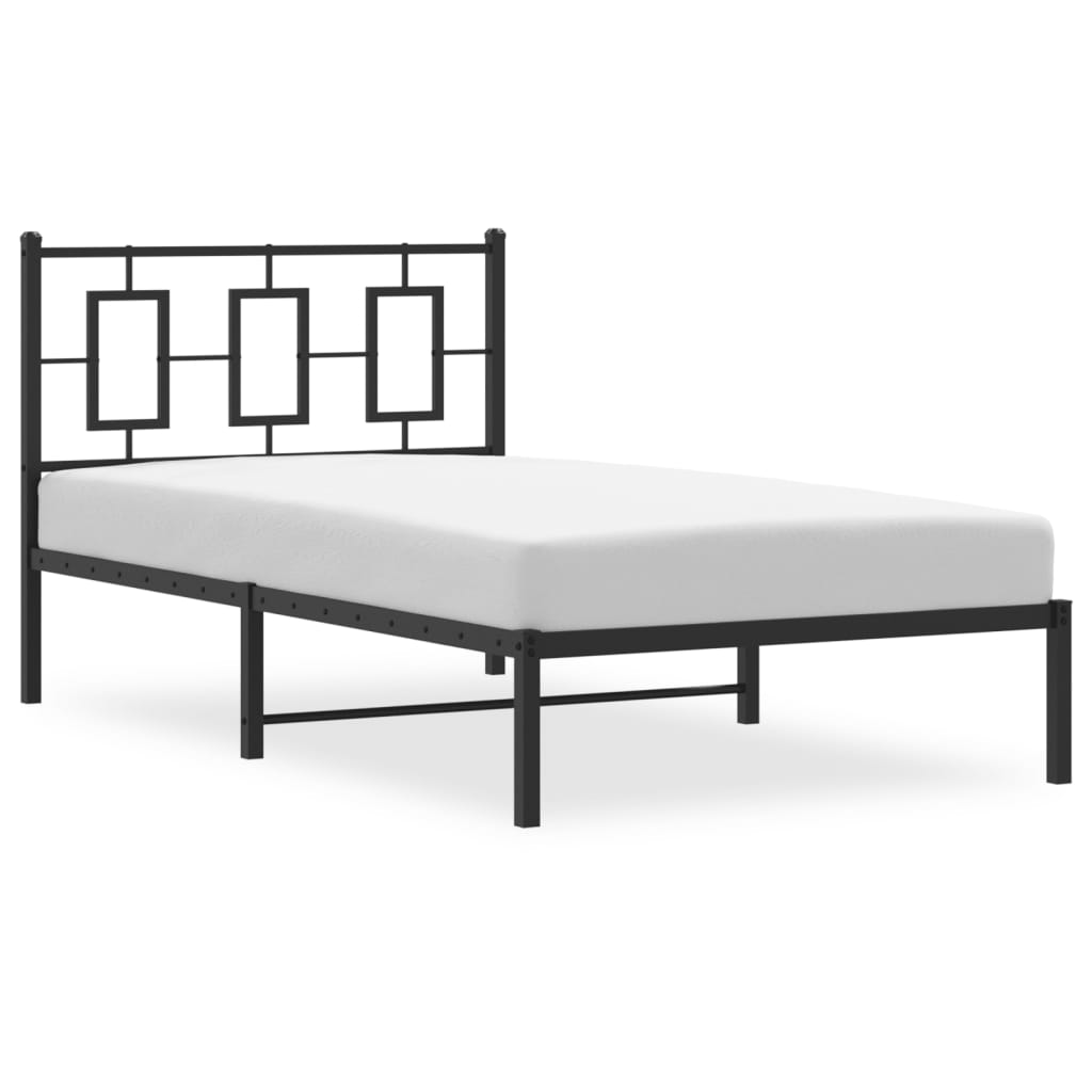 Black Metal Bed Frame with Headboard - 100x200cm, No Mattress
