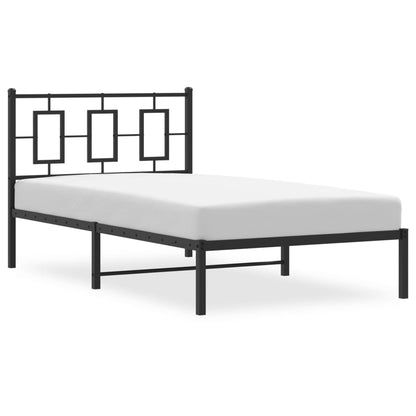 Black Metal Bed Frame with Headboard - 100x200cm, No Mattress