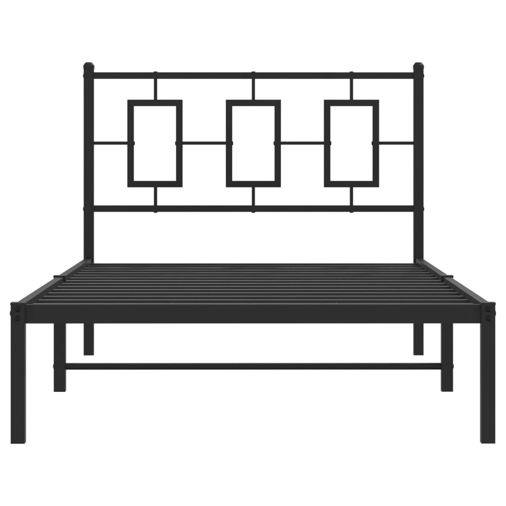 Black Metal Bed Frame with Headboard - 100x200cm, No Mattress