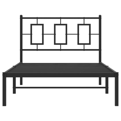 Black Metal Bed Frame with Headboard - 100x200cm, No Mattress
