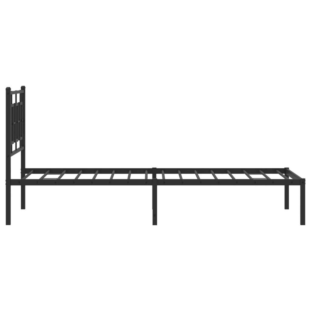 Black Metal Bed Frame with Headboard - 100x200cm, No Mattress