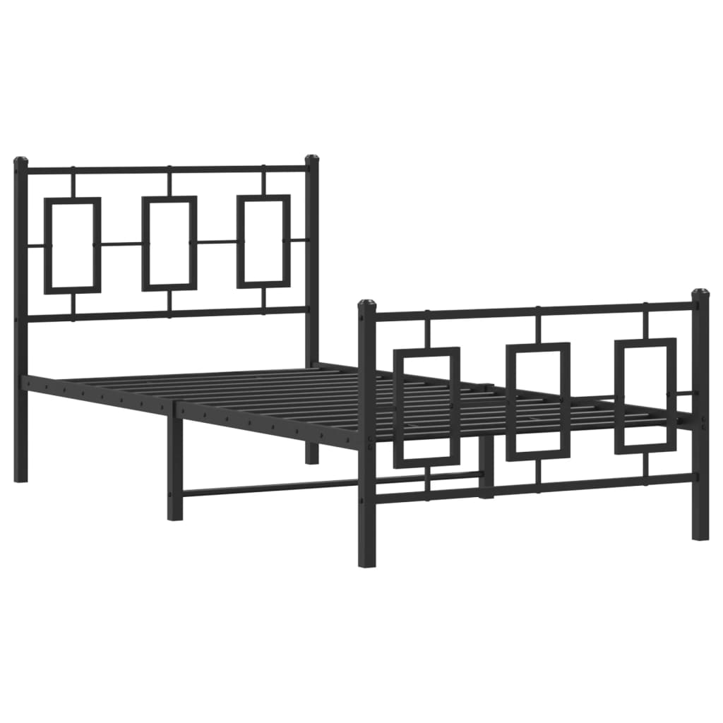 Black Metal Bed Frame with Footboard - 90x190cm, Mattress Not Included
