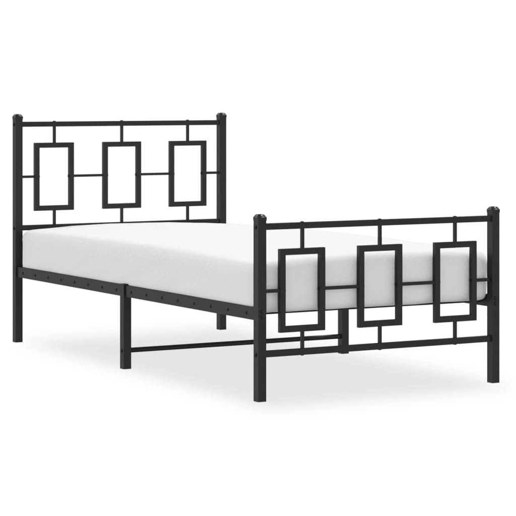 Black Metal Bed Frame with Footboard - 90x190cm, Mattress Not Included