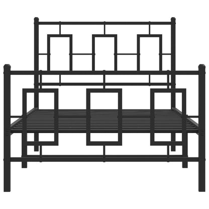 Black Metal Bed Frame with Footboard - 90x190cm, Mattress Not Included
