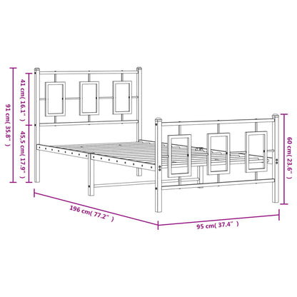 Black Metal Bed Frame with Footboard - 90x190cm, Mattress Not Included