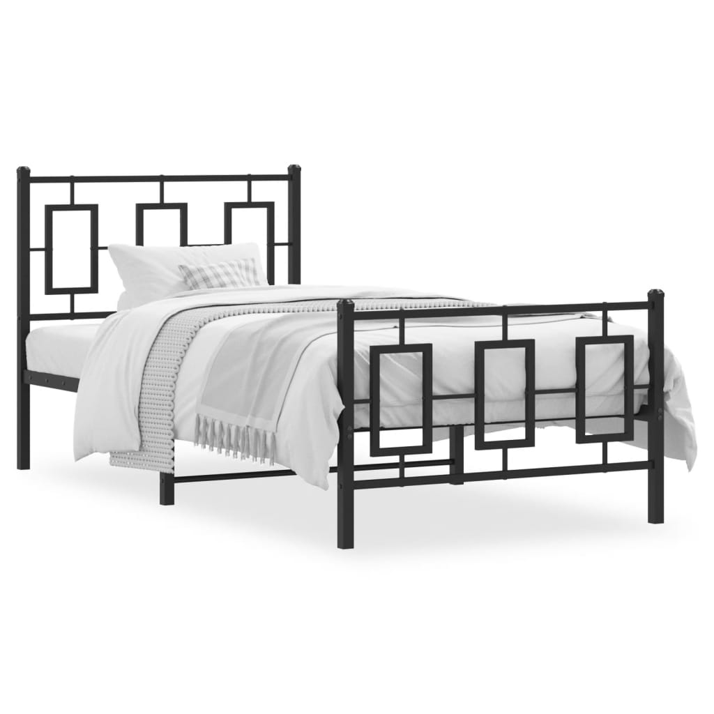 Black Metal Bed Frame with Footboard, 90x200cm, Mattress Not Included