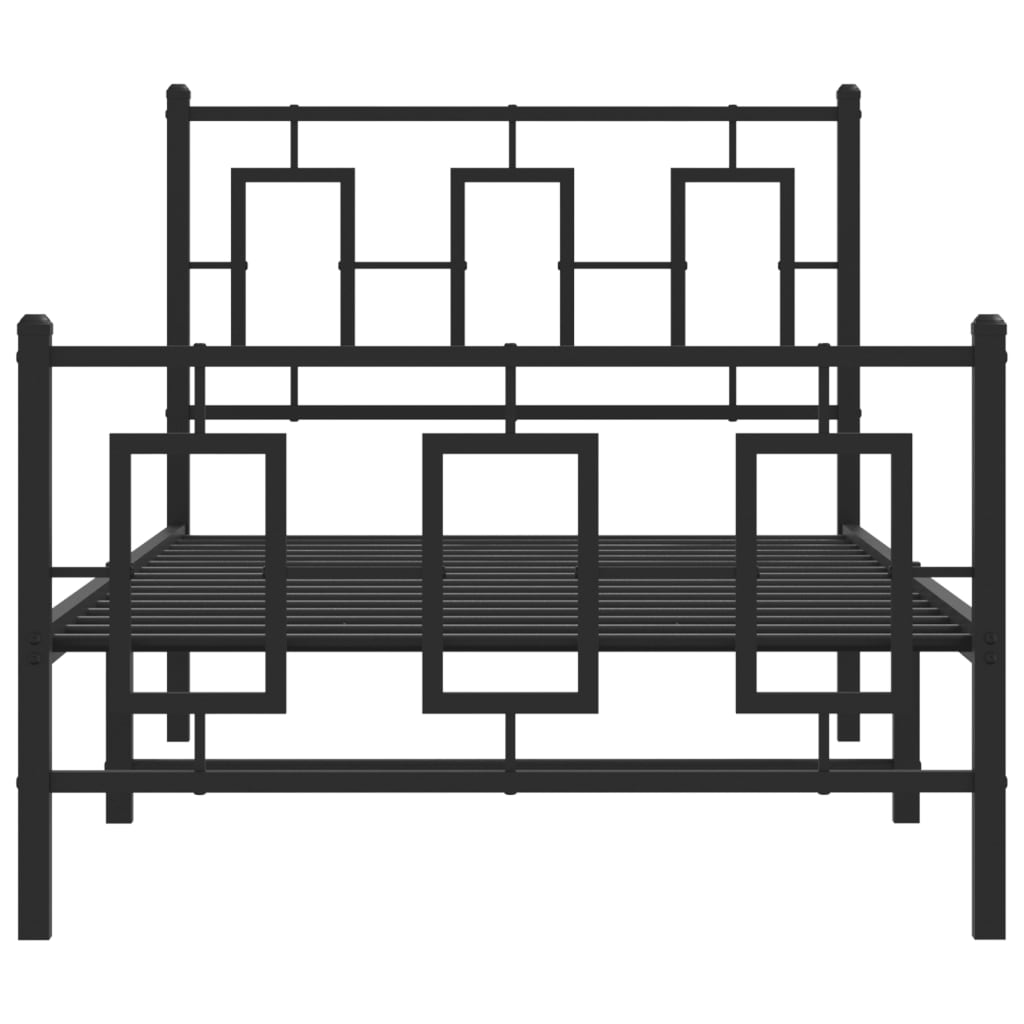 Black Metal Bed Frame with Footboard, 90x200cm, Mattress Not Included