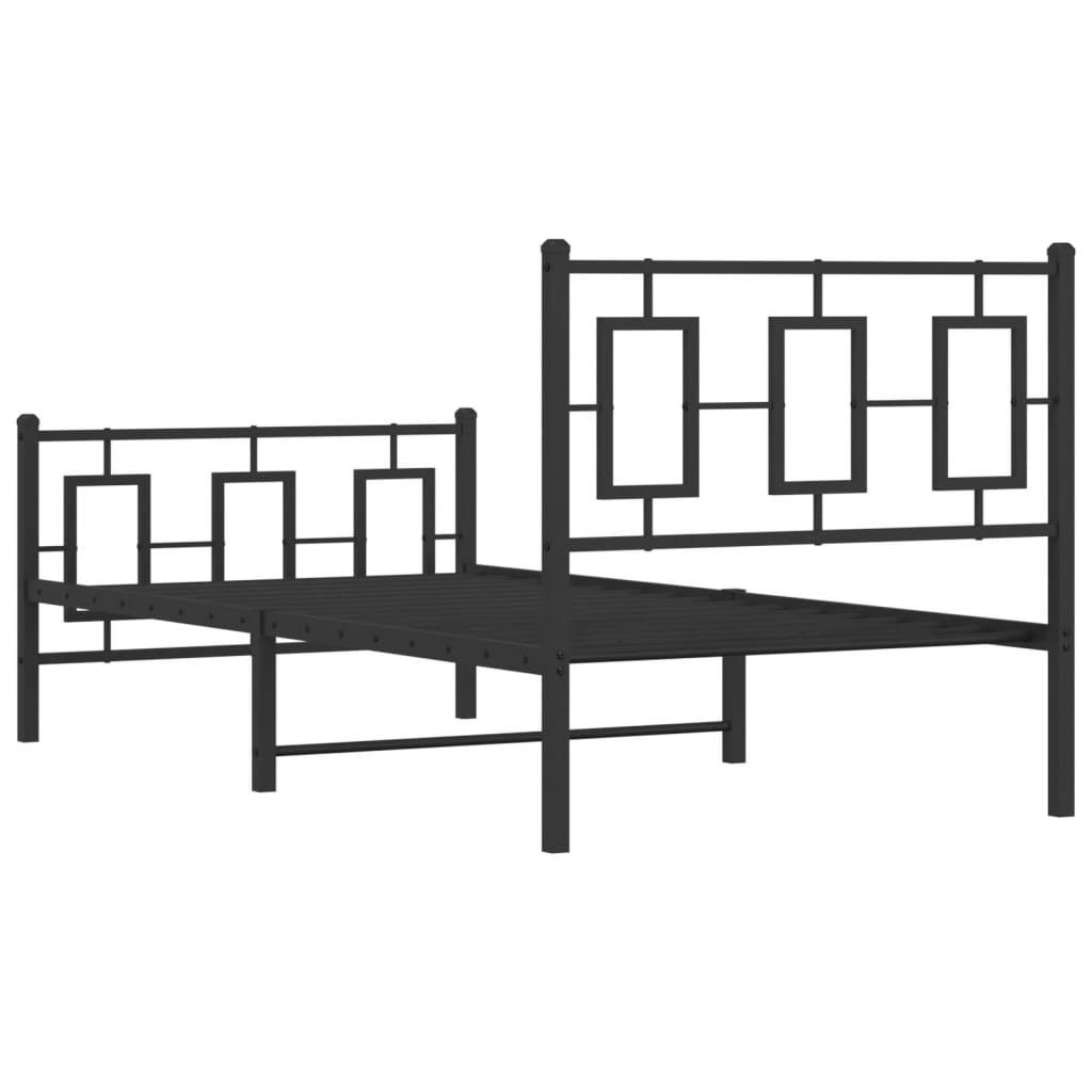 Black Metal Bed Frame with Footboard, 90x200cm, Mattress Not Included