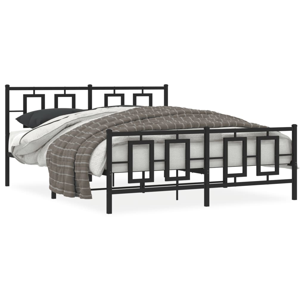 Elegant Black Metal Bed Frame with Footboard 160x200cm