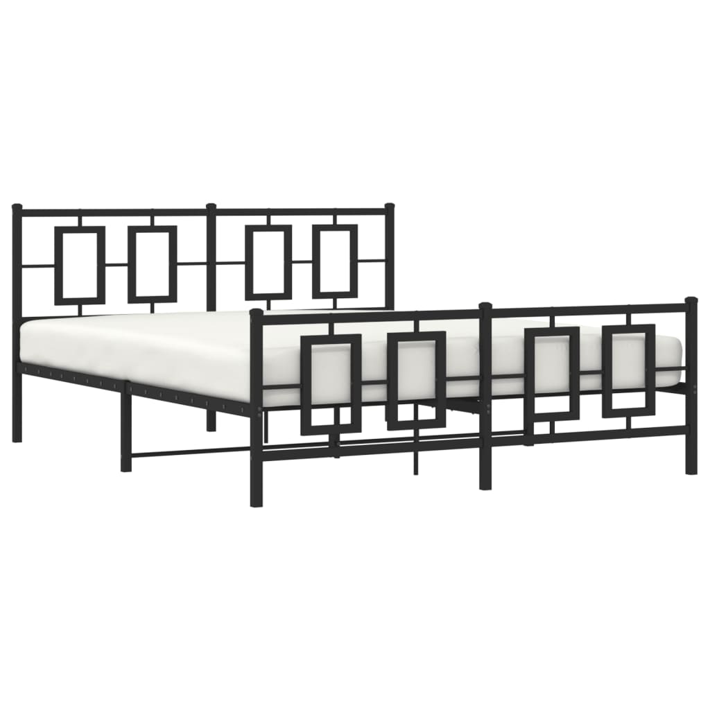 Elegant Black Metal Bed Frame with Footboard 160x200cm