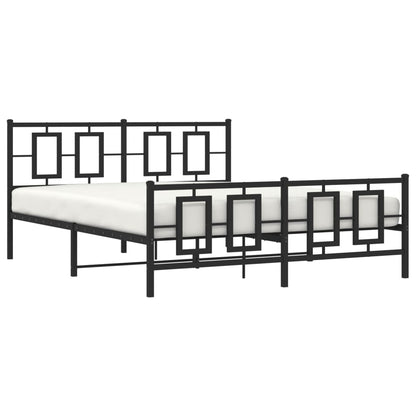 Elegant Black Metal Bed Frame with Footboard 160x200cm