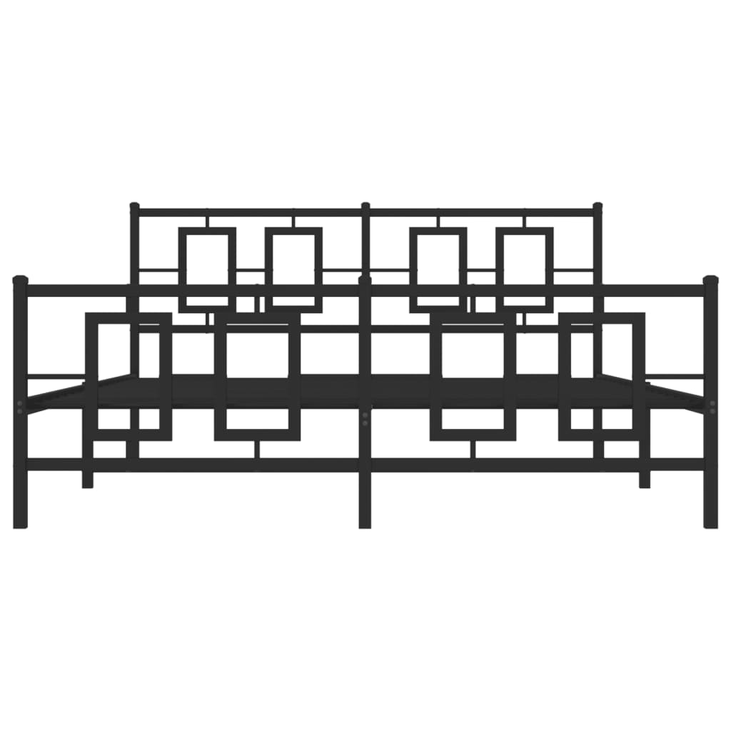 Elegant Black Metal Bed Frame with Footboard 160x200cm