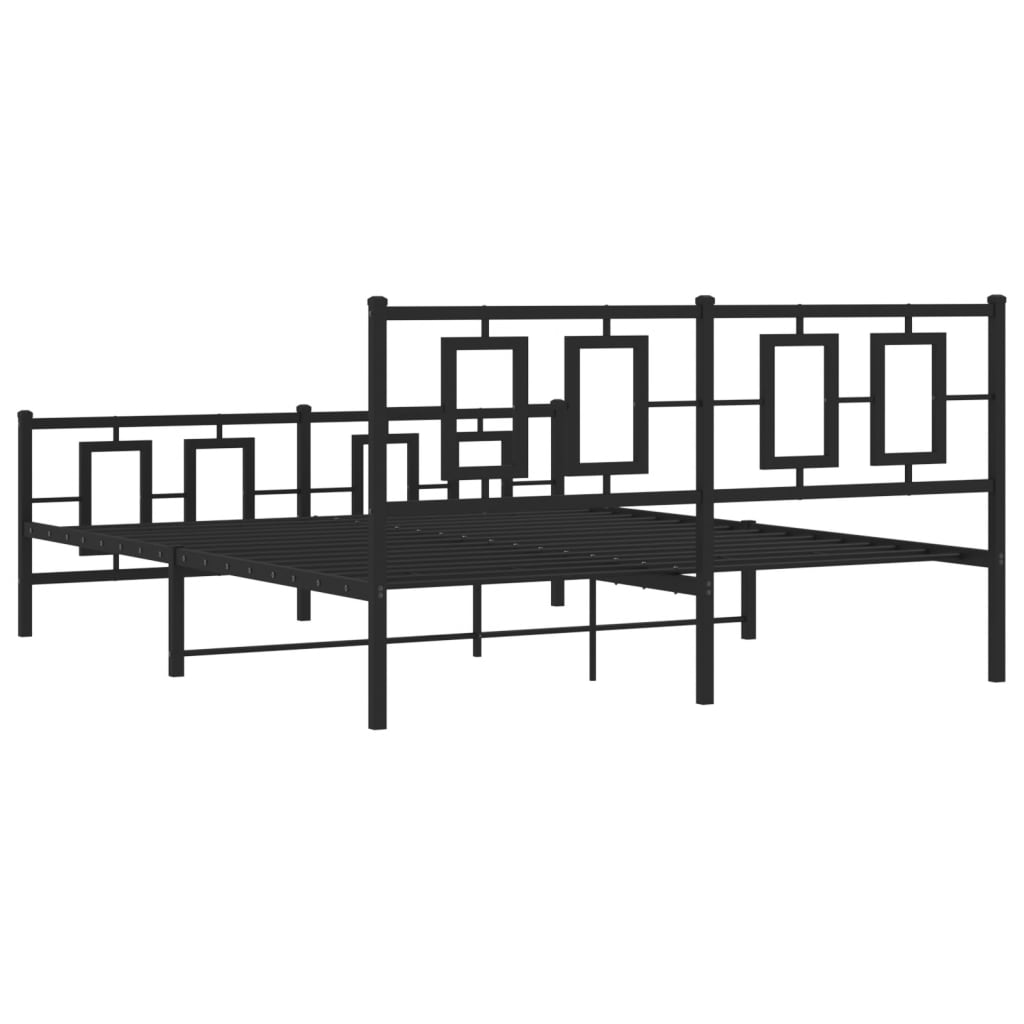 Elegant Black Metal Bed Frame with Footboard 160x200cm