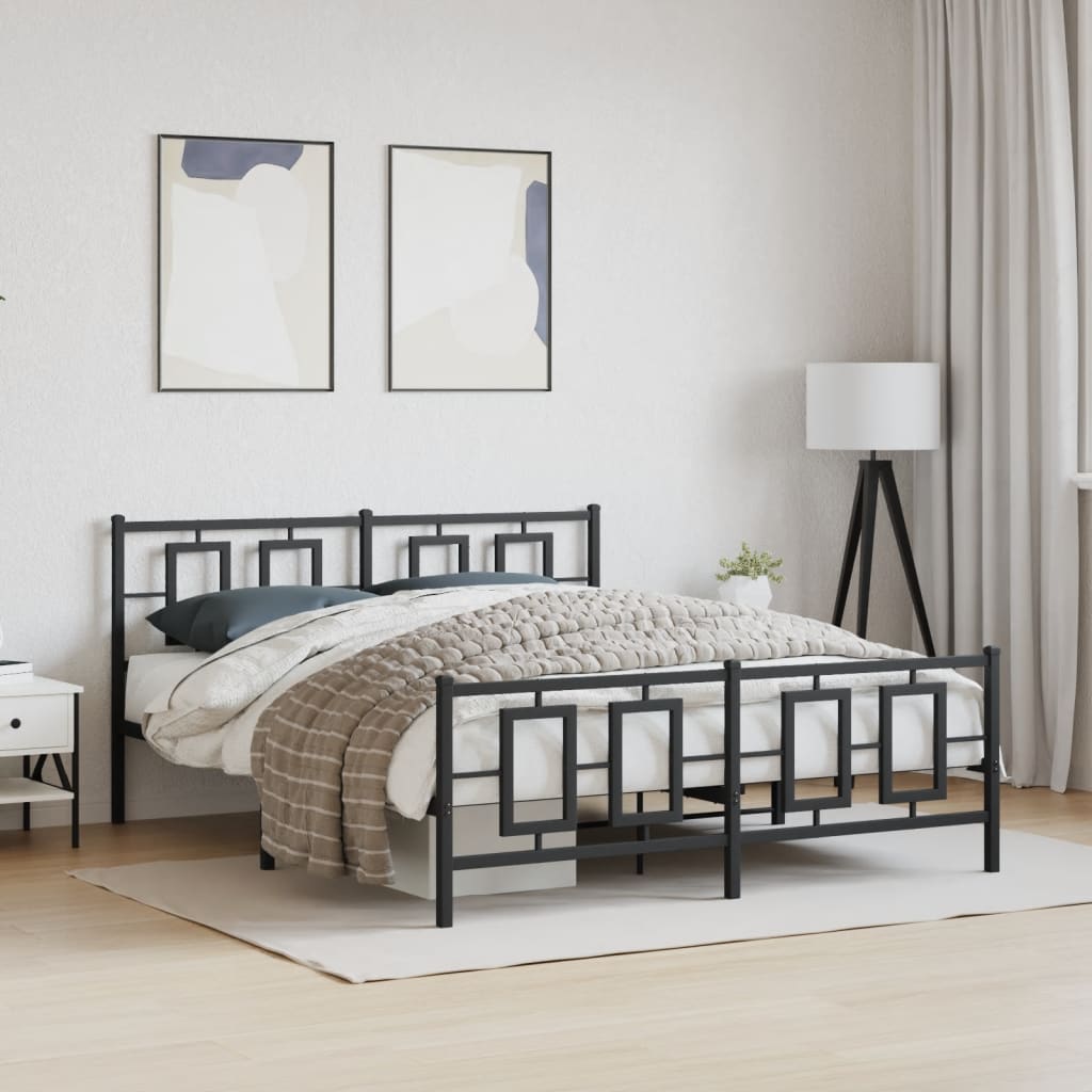 Elegant Black Metal Bed Frame with Footboard 160x200cm