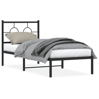 Black Metal Bed Frame 80x200cm with Headboard - Mattress Not Included