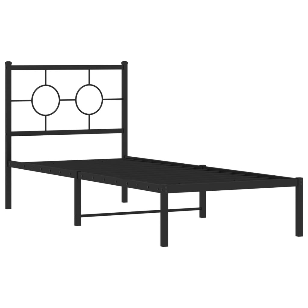 Black Metal Bed Frame 80x200cm with Headboard - Mattress Not Included
