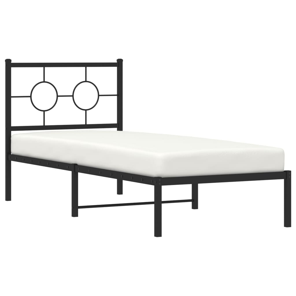 Black Metal Bed Frame 80x200cm with Headboard - Mattress Not Included