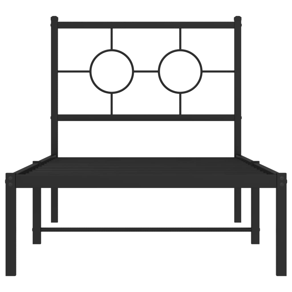Black Metal Bed Frame 80x200cm with Headboard - Mattress Not Included