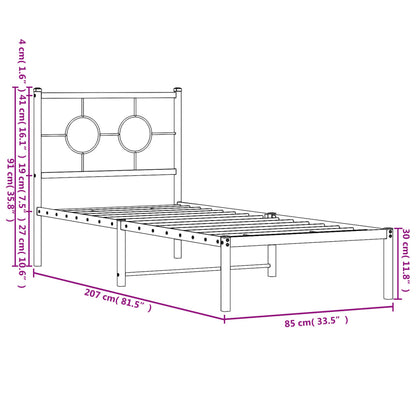 Black Metal Bed Frame 80x200cm with Headboard - Mattress Not Included