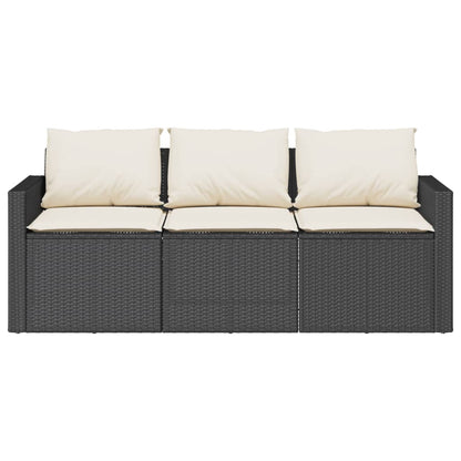 Black Poly Rattan 3-Seater Garden Sofa with Cushions